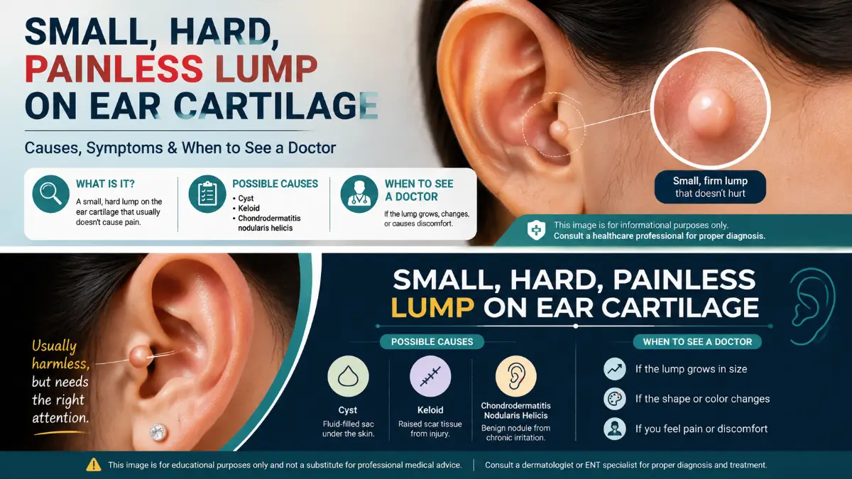 small hard painless lump on ear cartilage
